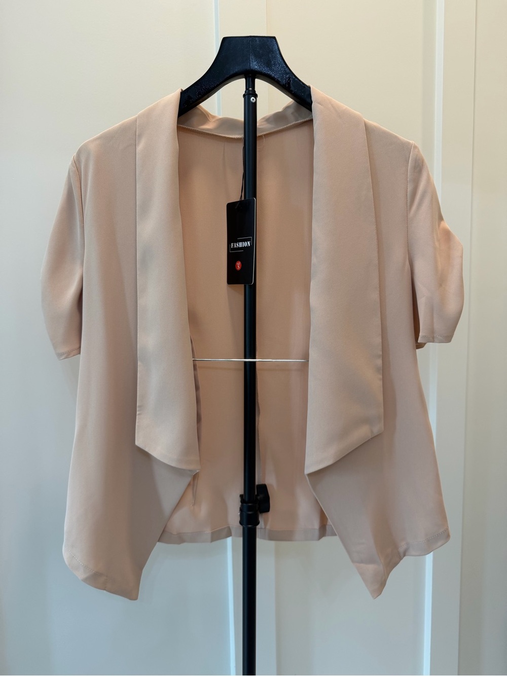 Fashion Short Sleeve Draped Open Blazer - Beige #385